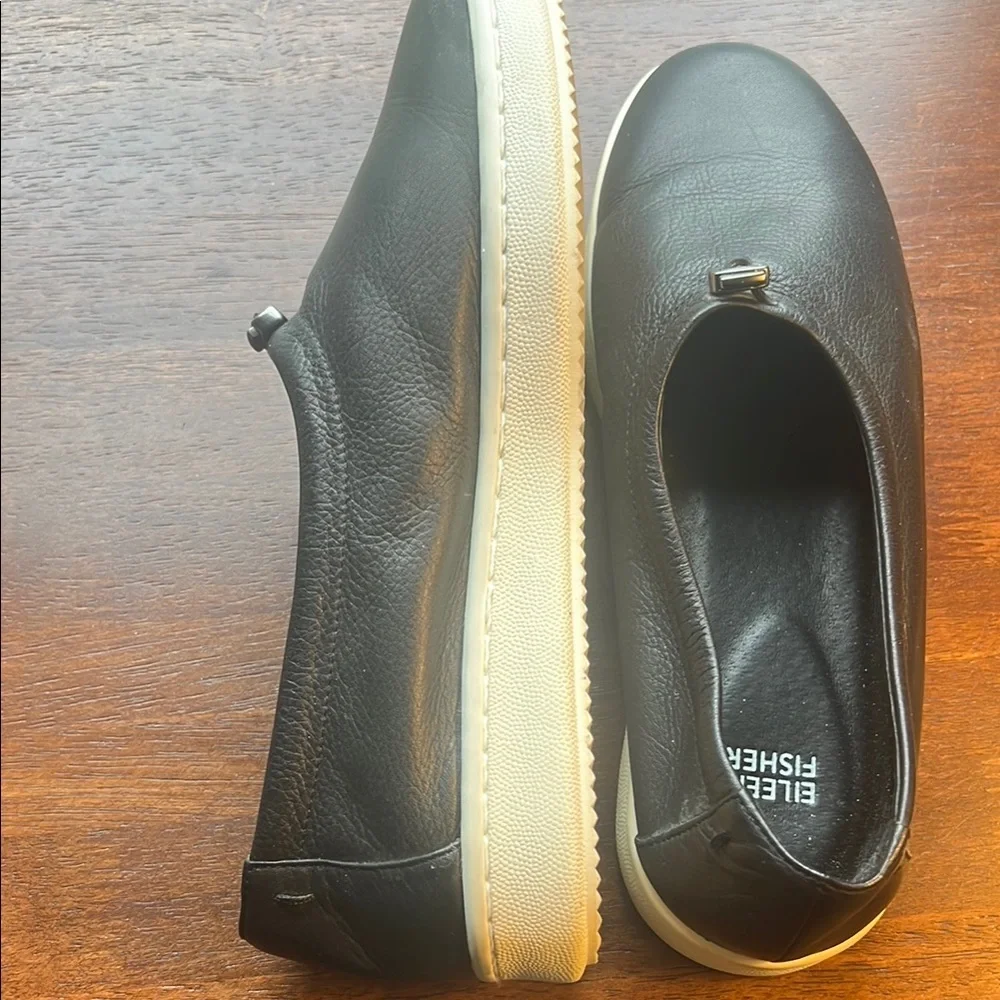 Eileen Fisher Black Leather Slip-On Sneakers